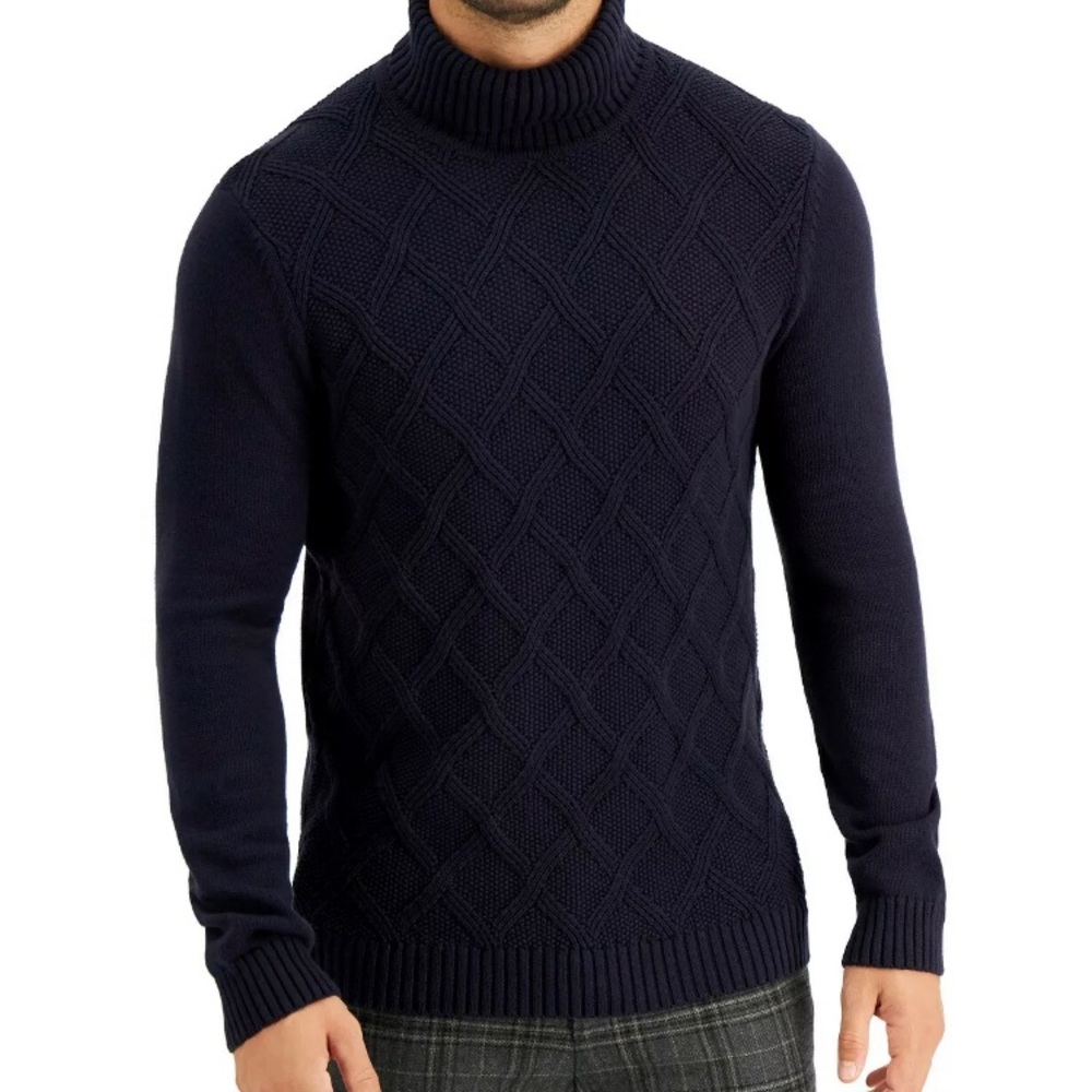 Tasso Elba Mens Small Dark Navy Chunky Turtleneck Sweater